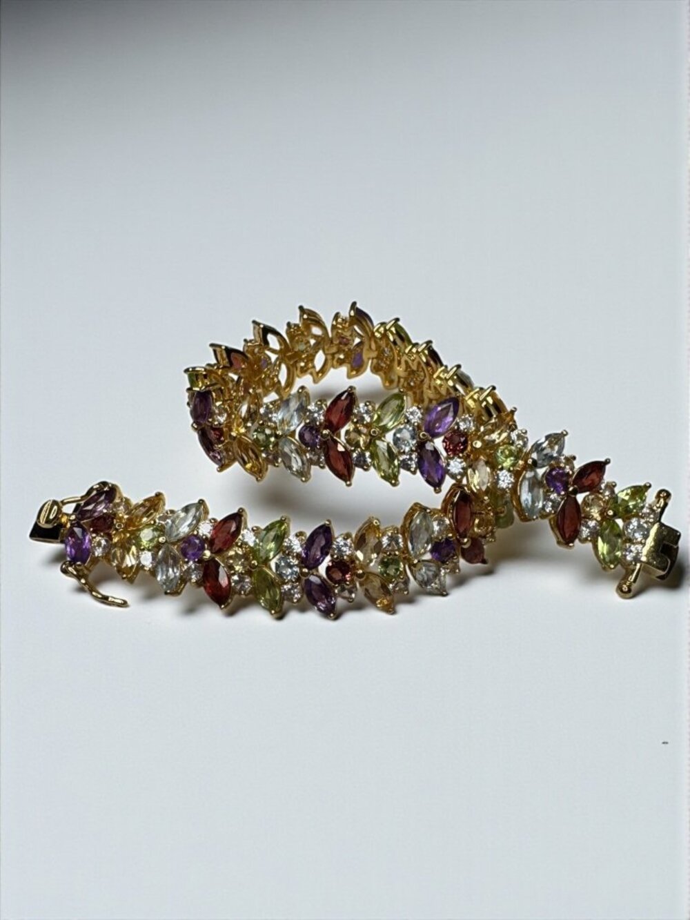 PAJ Prime Art & Jewel Multicolor Marquis Stone Tennis Bracelet Gold Tone